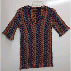 House of Harlow 1960 Revolve Tunic Dress Women Large Multicolor Fringe Retro